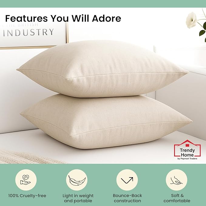 Trendy Home 20x20 100% Natural Cotton Throw Pillow Insert(Set of 2), Bed and Couch Pillows Stuffer Hypoallergenic, Decorative Home Outdoor Sofa Pillow Filler (Cotton, 2 Pack)