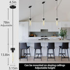 Modern Glass Black Pendant Lights Kitchen Island, Adjustable Cord Pendant Light Fixtures,Kitchen Pendant Lighting Over Island,Indoor Chandeliers for Bedroom Bathroom, Included Bulb