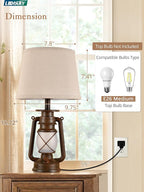 LEDIARY 18.72" LED Vintage Lantern Flickering Flame Table Lamps for Bedrooms Set of 2, Small Farmhouse Rustic Vintage End Table Lamps, Halloween Decorative Lantern Bedside Lamps for Living Room