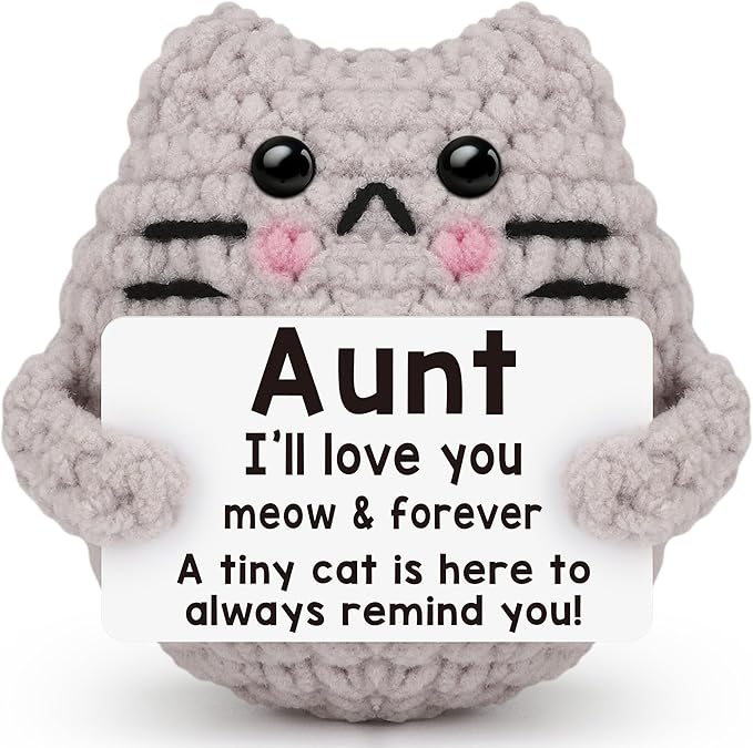 Aunt Gift Birthday Gifts for Aunt from Niece Nephew Emotional Support Crochet Cat Gifts for Auntie Small Cute Stuff Things Handmade Positive Crochet Christmas Stocking Stuffers