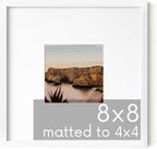 HAUS AND HUES 8x8 White Metal Picture Frame Matted to 4x4 - Features Premium Aluminum, Shatterproof Plexiglass - Ideal for Home, Room, Office (8x8 in, White, Set of 1)