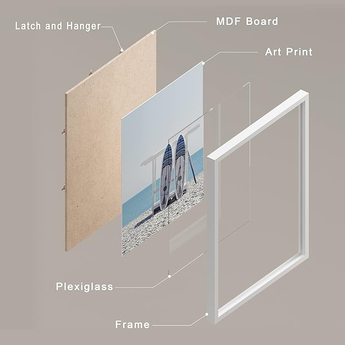 SIGNWIN Framed White Surfboard Tropical Palm Tree Beach Shore Wall Art, Set of 4 Landscape Colorful Wall Decor Prints, Nature Wilderness Wall Décor for Living Room, Bedroom - 8"x10" White