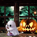 Halloween Ghost Figurine with Holding Fork, Funny Mini Resin Ghost Statue Halloween Decor for Bookshelf, Terrace, Bedroom,Porch and Tabletop
