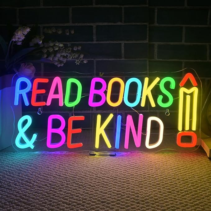 WLHOPE Read Books Be Kind Neon Sign Neon Signs for Wall Decor Dimmable Read Books Neon Lights LED Sign for Book Lovers Gifts Bedroom Bookstore Reading Room Library Study Room Decoration