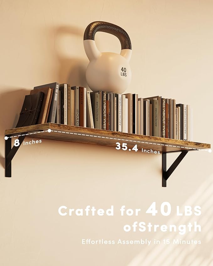 Long Wall Shelves, 36 Inches Floating Book Shelves, Hanging Book Shelves for Wall, Long Large Deep Floating Shelves for Kitchen Bedroom