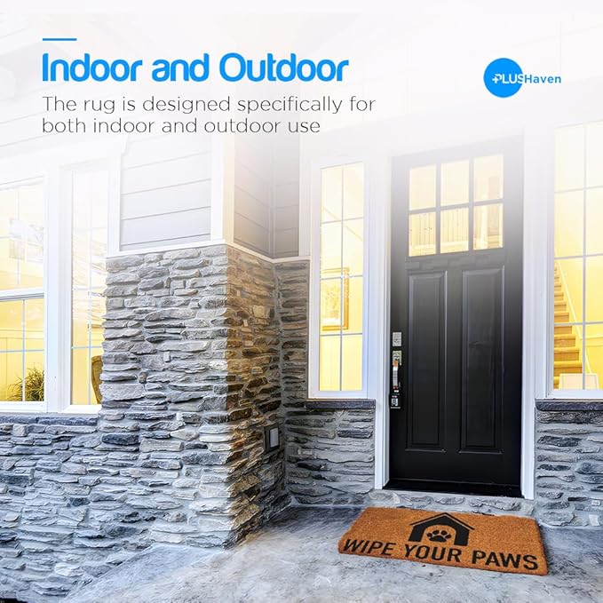 PLUS Haven Coco Coir Door Mat with Heavy Duty Backing, Natural Wipe Your Paws Doormat, 17.5”x30” for Entrance, Front Porch, Easy to Clean Entry Mat, Outdoor and Indoor Uses, Home Decor