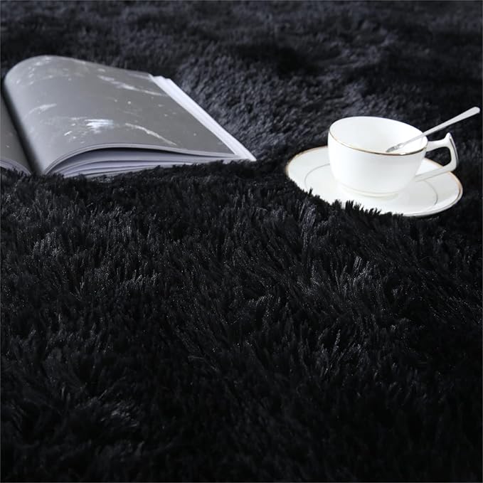 CAIYUECS Shag Area Rug,Indoor Ultra Soft Plush Rugs for Bedroom Living Room, Non-Skid Modern Nursery Faux Fur Rugs for Kids Room Home Decor (8x10 Feet, Black)