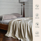 EP Mode Mulberry Silk Filled Quilt with 100% Viscose from Bamboo Fabric, Natural Lightweighted Cooling Comforter (Oatmeal, Twin 68” X 88”)