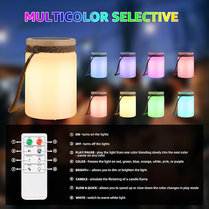 uuffoo Solar Table Lamp Lantern LED Outdoor Cordless IP44 RGB and Warm White Dimmable for Patio Camping Restaurant Terrace