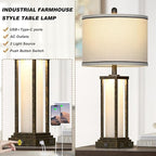 27" Tall Vintage Table Lamp Set of 2 with USB C+A & Outlet,Bronze Industrial End Table Lamp for Living Room,Farmhouse Rustic Bedside Lamps with Frosted Glass Night Light for Bedroom Nightstand,Bronze
