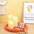 Round Orange Wood Serving Tray with Beads, Wooden Decorative Tray for Entertaining, Decoration, and Gifting,