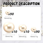 200PCS Milk White Faux Pearls Beads for Centerpiece Vases, Vase Filler Faux Pearls, No Holes Filler Beads for Party Anniversary Birthday Wedding Table Decor, 10/14/20/30mm