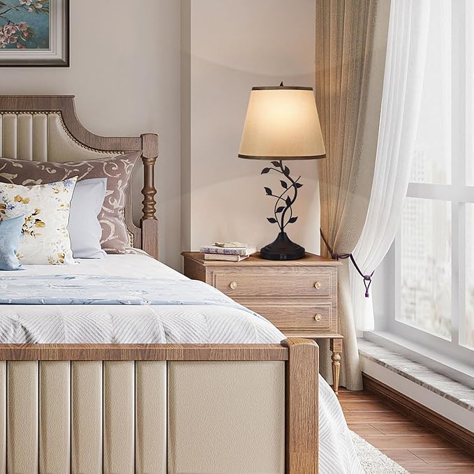 Kakanuo Table Bedside Lamp with USB C Charging Port, Grey Traditional Nightstand Lamp for Living Room, Desk Lamp Large Retro Table Lamp for Bedroom