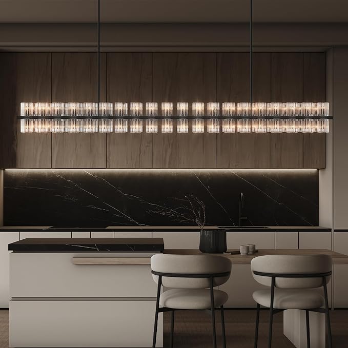 Crystal Black Rectangular Chandelier Light Fixture,72 in Large Dining Room Chandelier Over Table,Modern Chandeliers for Living Room,Arcachon Chandeliers,Kitchen Island,Includes 80xG4 Bulbs