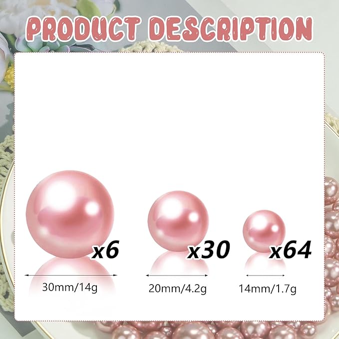 100PCS Dark Pink Faux Pearls Beads for Centerpiece Vases, Vase Filler Faux Pearls, No Holes Filler Beads for Party Anniversary Birthday Wedding Table Decor, 14/20/30mm