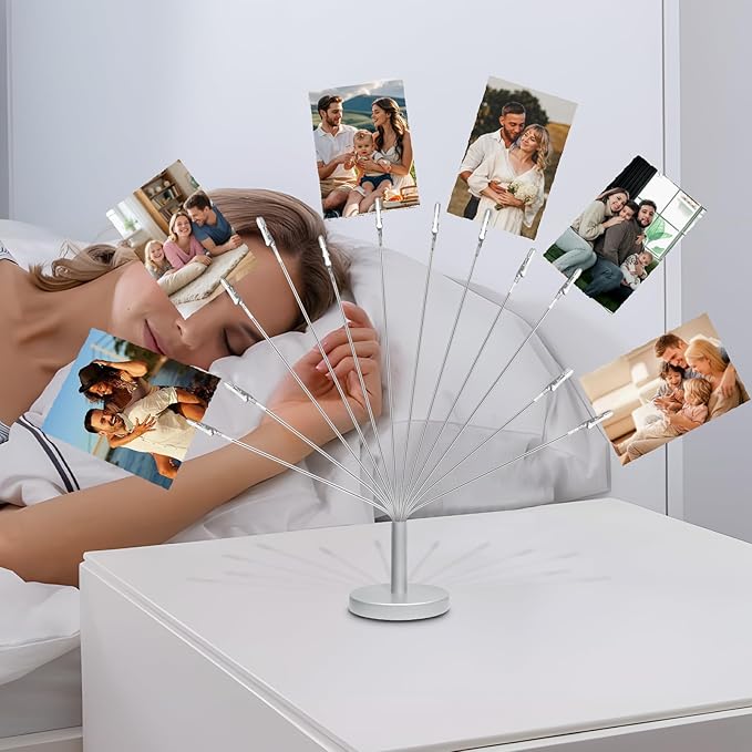 Silver Photo Tree Holder with Metal Base,12 Clips Flexible & Durable Branches Money Trees Gift Card Holder with Clips,Picture Trees to Hold Photos for Christmas Wedding Greeting Birthday Party Gift