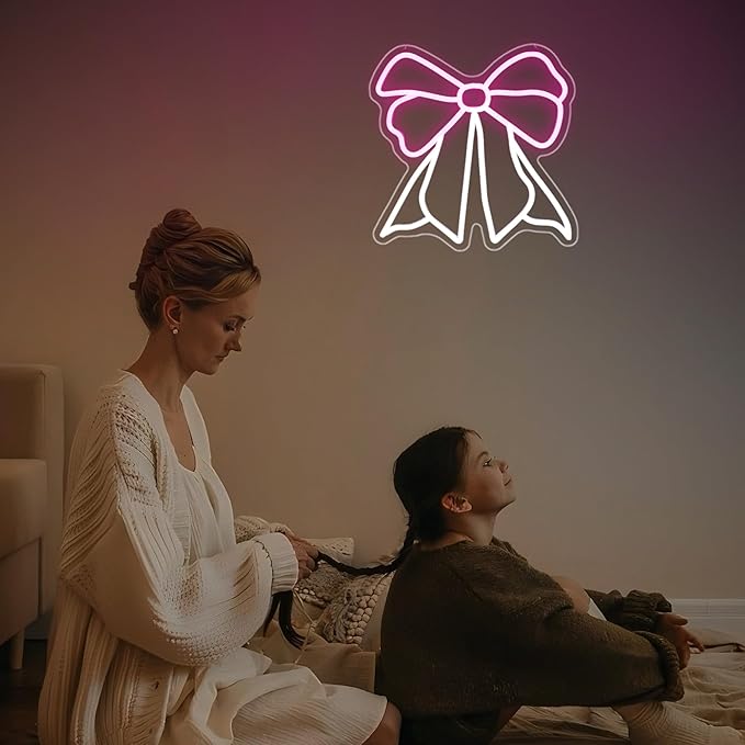 Bow Neon Sign, Neon Signs for Wall Decor Neon White Pink LED Signs Room Neon Light Up Signs Home Decor for Bedroom Club Party Bar Shop USB Operated