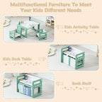 3 in 1 Montessori Weaning Table and 2 Chairs Set, Kids Activity Table Set, 2 Height Levels, Toddlers Activity Table for Drawing, Dining, Reading and Playing, Green