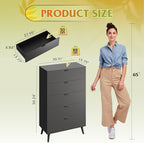 WLIVE 5 Drawer Dresser for Bedroom, Tall Wood Dresser, Black Dressers Storage Organizer with Sturdy Metal Handle, Chest of Drawers for Living Room, Hallway, Closet