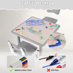 Kids Table and 2 Chairs Set, Height Adjustable (17.7"-26.1") Toddler Table and Chair Set, Multi-Activity Table with Graffiti Desktop, Children’s Table and Chairs for Classroom, Home & Daycare