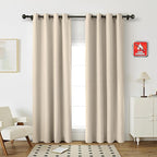 Fcosie 52" Wx63 L Inherent Flame Retardant Curtains - Room Darkening Drapes for School Classroom Dorm Nursing Home Restaurant- Antique Bronze Grommet Top Privacy Window Drapery - Beige - 2 Panels