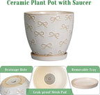Ceramic Plant Pot 6.9 Inch - Ceramic Planter with Drainage Hole and Saucer Round Planter Flower Pot for Indoor Plants Outdoor Home Garden Office Decor White