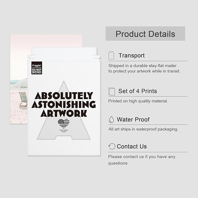 SIGNWIN Adhesive Canvas Poster Collage Print Gallery Set 1980s Retro Miami Beach Landscape Nature Wilderness for Living Room, Bedroom, Office - 11"x14"x4