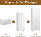 Kitchen Cabinet, 90" Tall Metal Pantry Cabinet, Freestanding Cupboards with One Drawer, Food Storage Cabinets for Dining, Living Room, White, 16" D x 32" W x 90" H, Assembly Required