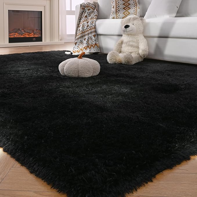 Black Area Rug for Living Room: 5x8 Area Rug Fluffy Shag Bedroom Rugs-Black Shag Area Rugs 5x8 Plush Fuzzy Soft Carpet for Living Room,Bedroom