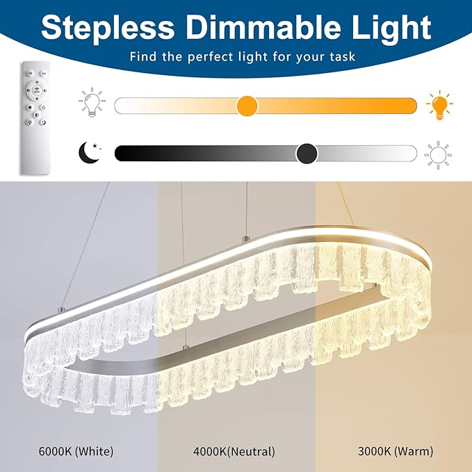 Modern Pendant Lights Kitchen Island, 35.5" Dimmable LED Elliptical Runway Light Fixture Silvery Gray Aluminum Bar Lights Hanging for Dining Room, Kitchen, Restaurant, Living Room