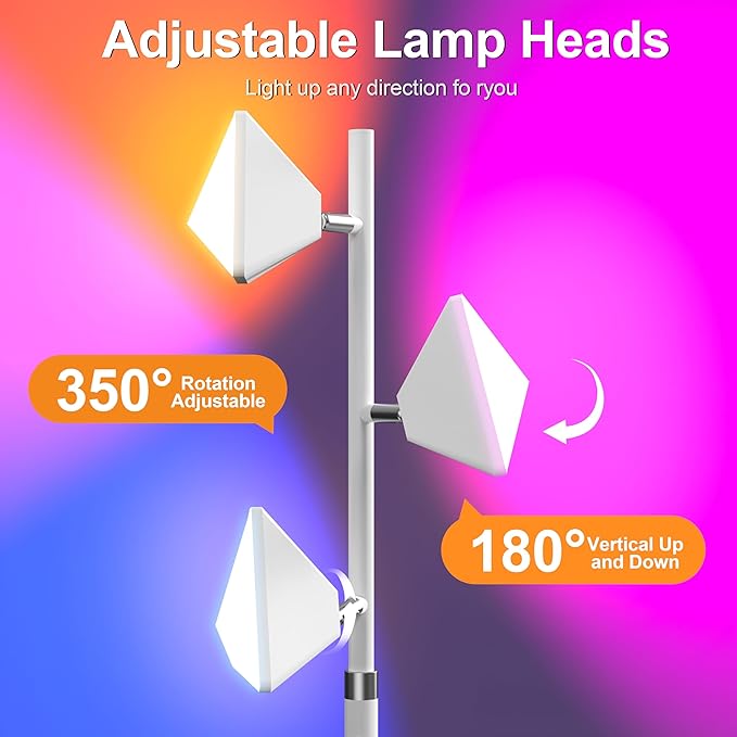 PARTPHONER RGB Tree Floor Lamp for Living Room, Stepless Dimmable Tall Standing Lamp with Remote, Touch Control and 3 Rotatable Light, Bright LED Lights for Bedroom with 4 Color-Changing, White