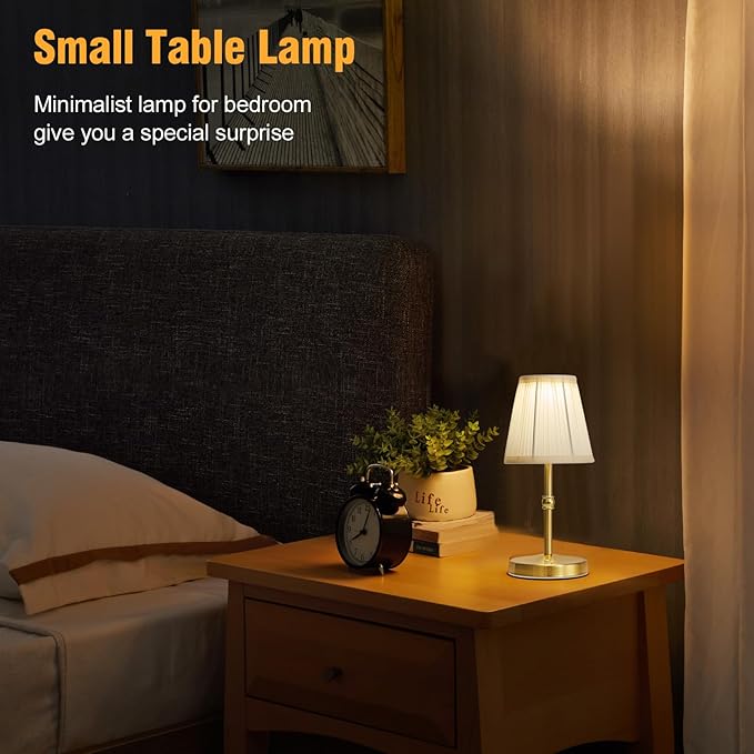 3000mah Battery Powered Lamp for Home,Small Cordless Lamps Rechargeable,3 Color Temperature 5W LED Touch Lamp Battery Operated Table Lights,Wireless Lamps for Tables,Kitchen,Living Room (Gold,H11”)