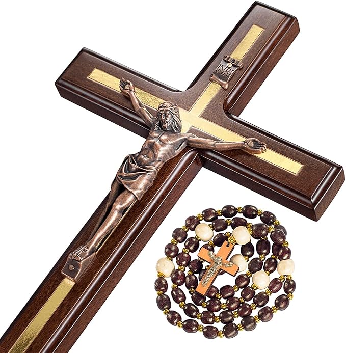 Asterom Crucifix Wall Cross - Handmade Wood Cross Wall Decor - Catholic Crucifix - 12 Inch