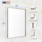 WEER 22X30 Inch Brushed Nickel Bathroom Mirror, Brushed Silver Metal Frame Mirror, Rounded Rectangle Silver Bathroom Vanity Mirror, Tempered Glass, Anti-Rust, Hangs Horizontally or Vertically