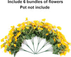 Fall Flowers Fake Flowers for Outdoors Autumn Decoration, 6 Bundles Faux Silk Hibiscus Artificial Plants Realistic UV Resistant Tropical Flowers for Outside Planter Patio, Yellow