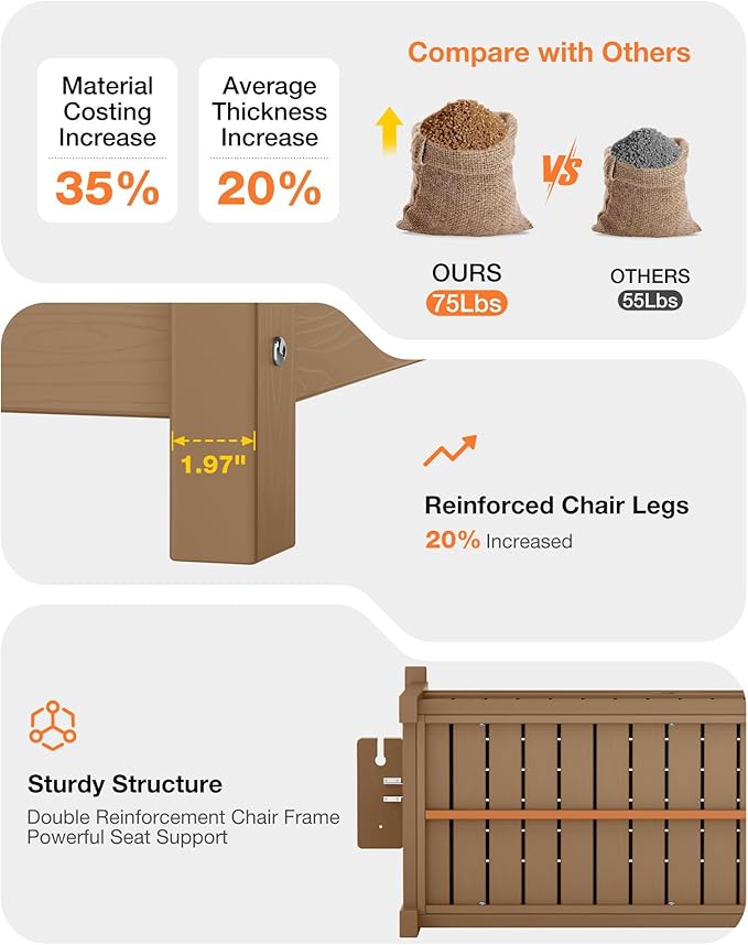 YEFU Outdoor Storage Bench for Patio: Heavy Duty Garden Bench with 96° High Backrest & Oversized Seating - HIPS Weatherproof Patio Bench with Storage for Porch Park Backyard, Teak