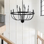 Black Chandelier 15-Light Industrial Iron Candle Chandelier Modern Suspended Farmhouse Chandeliers Pendant Light Fixtures for Dining Room Bedroom Living Room Kitchen Island Foyer E12 Bulb