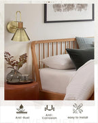 Antique Brass Wall Sconce, HWH Gooseneck Barn Wall Light Fixtures, 1-Light Single Wall Vanity Light, Farmhouse Wall Lamp for Bedroom Bedside Kitchen Hallway, Hammered Metal Shade, 5HZG74B-L BG