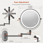 9" Wall Mounted Lighted Makeup Mirror,4000mAh Rechargeable Double Sided 1X/20X Magnifying Mirror with Light,Touch Dimmable,Extended Arm 360 Rotation Wall Mounted Makeup Mirror 3 Color Lights-B