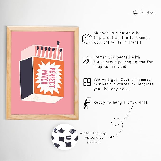 Preppy Room Decor Teen Girls Aesthetic Bedroom Decor, 10 pcs Framed Pink Wall Art, Leopard Print Wall Decor, Matchbox Poster, Aesthetic Y2K Preppy Wall Decor Prints