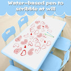 Children's Table and Chair Set Suitable for Boys and Girls Age 2-12 Height Adjustable Table top Can be Painted with 6 Seats Suitable for Family Learning Daily use (Sky blueBlue)