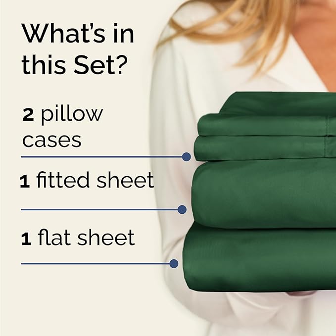 Twin Sheets Set 4 Piece - Includes 2 Pillowcases - Bed Sheets Twin Size - Soft Hotel Luxury Bedding - Cooling, Comfy, Cozy & Breathable - 1 Flat & 1 Fitted & 2 Pillowcases w/ Deep Pockets - Emerald