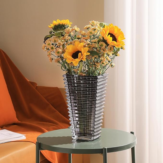 MCMCNCUIU Crystal Glass Vase, Large Crystal Vases for Flowers, Large Flower Vase, Black Modern Vases for Living Room, Bedroom, Kitchen, Dining Table, Mantle, Wedding, 11 Inches