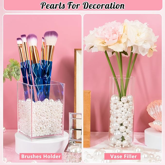 300Pcs Pearl Vase Filler, White No Hole Faux Pearl Beads for Centerpieces Vases, Candle Centerpieces, Wedding Birthday Party Home Decor 8/10/14/20mm