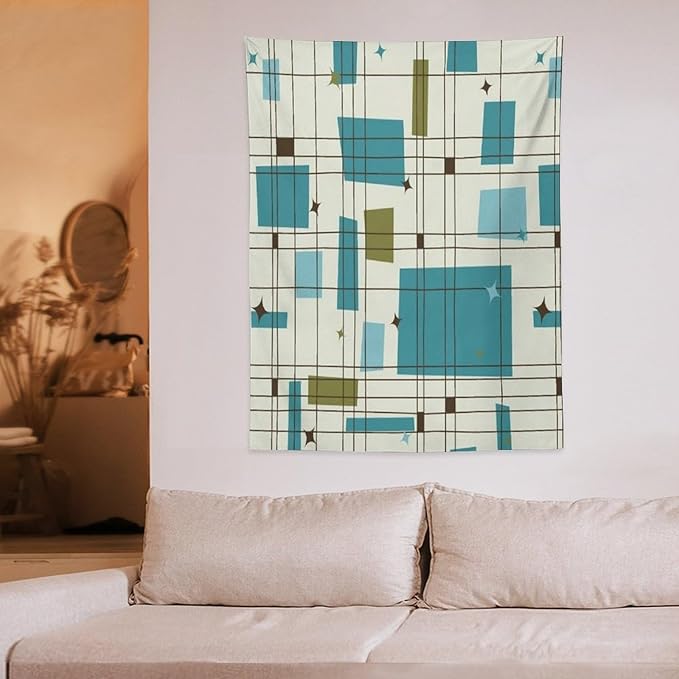 ICMOLYYENLO Boho Medieval Cat Tapestry, Abstract Atomic Starburst Geometric Aesthetic Art Wall Hanging For Bedroom Living Room Dormitory 60x80 Inches