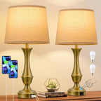 Upgraded Touch Lamps for Night Stands Set of 2 - Bedside Lamps with USB C+A, 3 Way Dimmable for Bedroom Living Room End Tables Office (Oat Shade&Coppery Base)