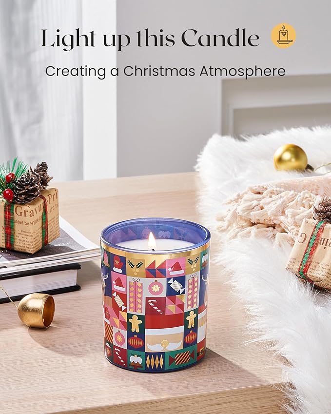 M&SENSE Magic Christmas 55 Hours Vanilla & Apple Scented Natural Soy Wax Candle for Home, 9.9oz Clean Non Toxic Candle for Bathroom, Christmas Scented Gift for Celebration Holiday