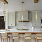 Modern Gold Pendant Light, 21'' Pendant Lights Kitchen Island Large, Adjustable Height Brass Pendant Light Glass Pendant Light Fixtures, for Dinning Room Farmhouse Bedroom Bathroom