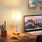 Wood Grain Bedside Table Lamps Set of 2 - Bedroom Lamps with 3 Color Temperatures (3000K/5000K/4000K), Square Nightstand Lamp with USB C + A Charging Ports