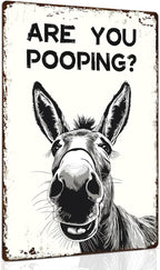 ALKB Funny Donkey Are You Pooping Metal Signs Vintage Farmhouse Bathroom Wall Decor Donkey Lovers Gift 8 x 12 Inch